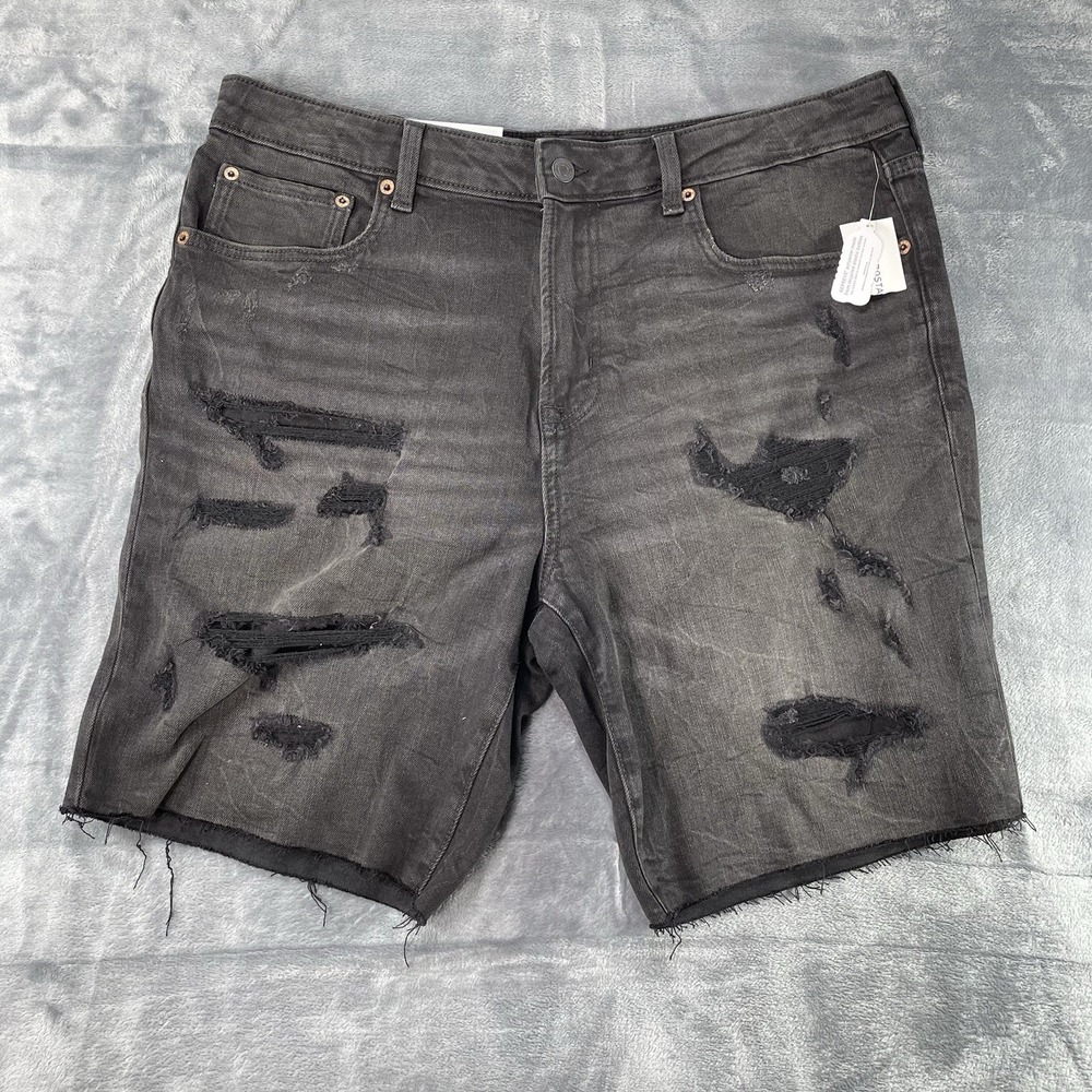 Aeropostale Shorts Mens 36 Black Distressed Premium Air Denim 9" Raw Hem NEW